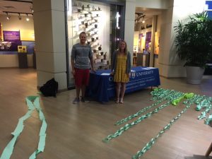 Pre-Pharmacy Student Organization members (and event helpers) admire the paper chains. 
