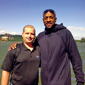 Dave Beyer and Alonzo Mourning, NBA hall-of-famer and vice president, player programs, with the Miami Heat.