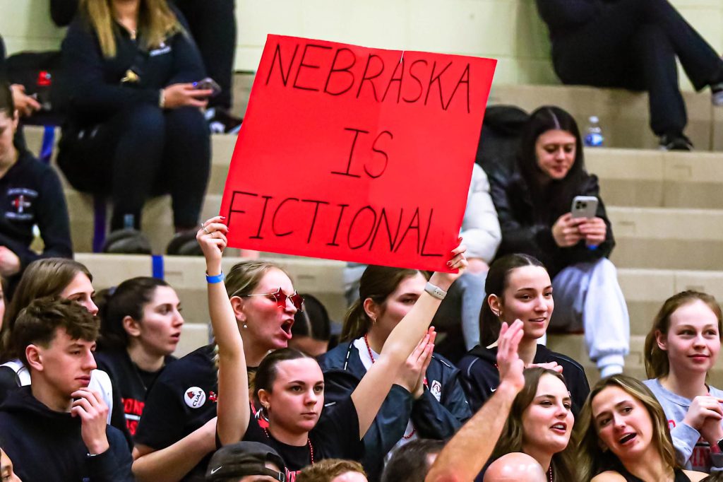 "Nebraska is Fictional" Sign from CUAA Student Section