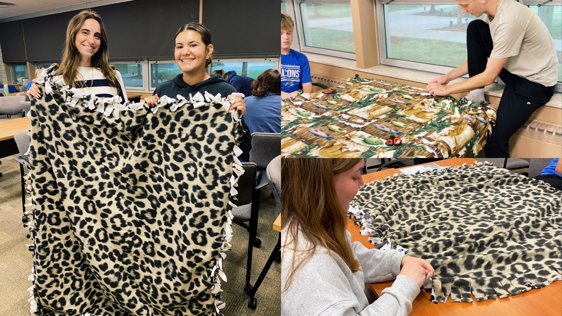 students making blankets