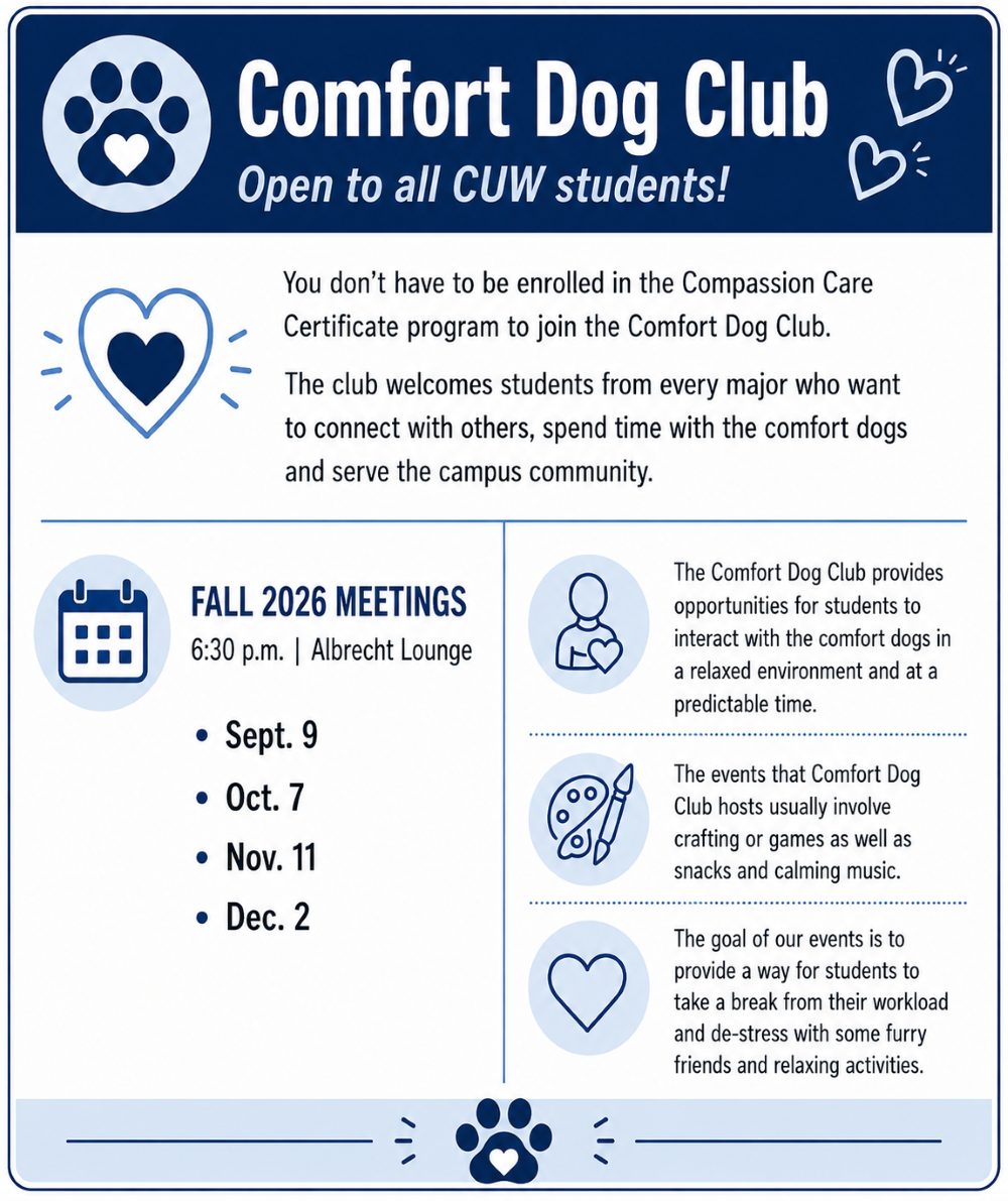 infographic for comfort dog club with icons and text