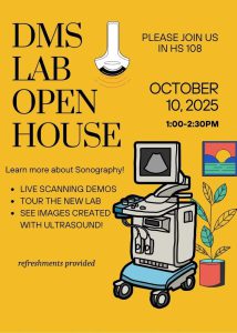 yellow flyer with text and lab equipment
