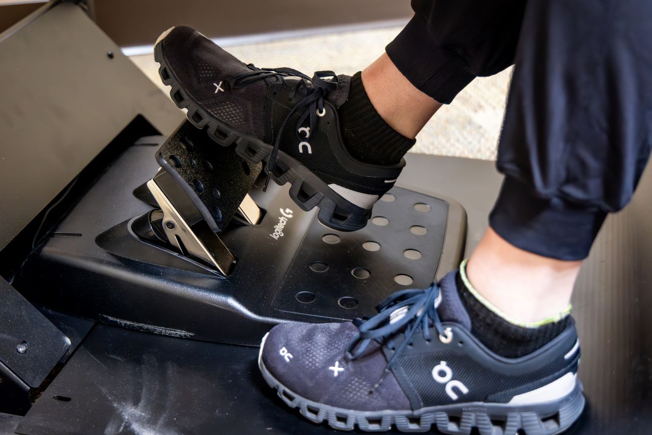 feet on brake or gas