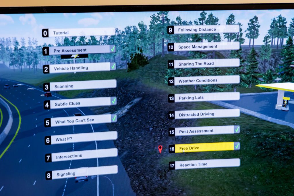 close-up of options is driving sim
