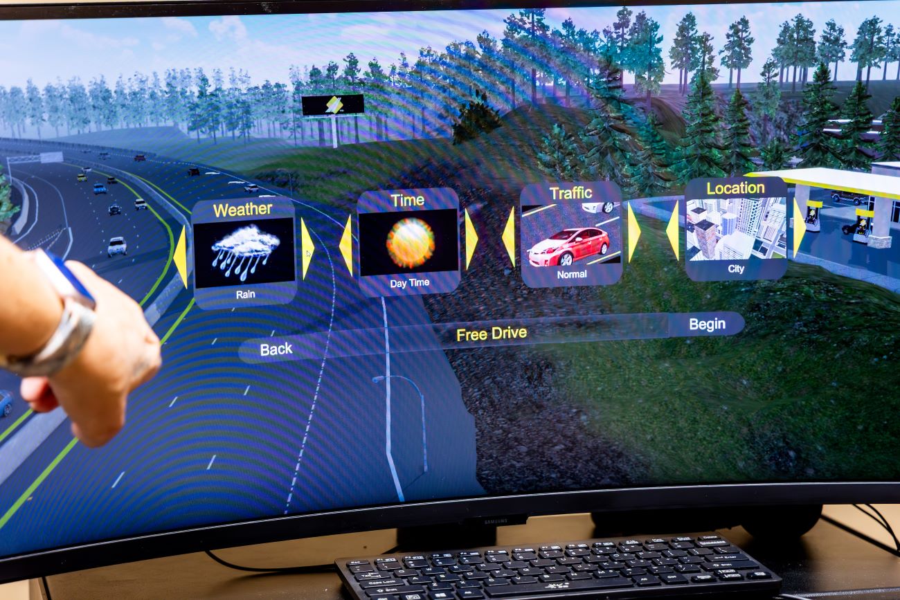 screen close-up of options for driving