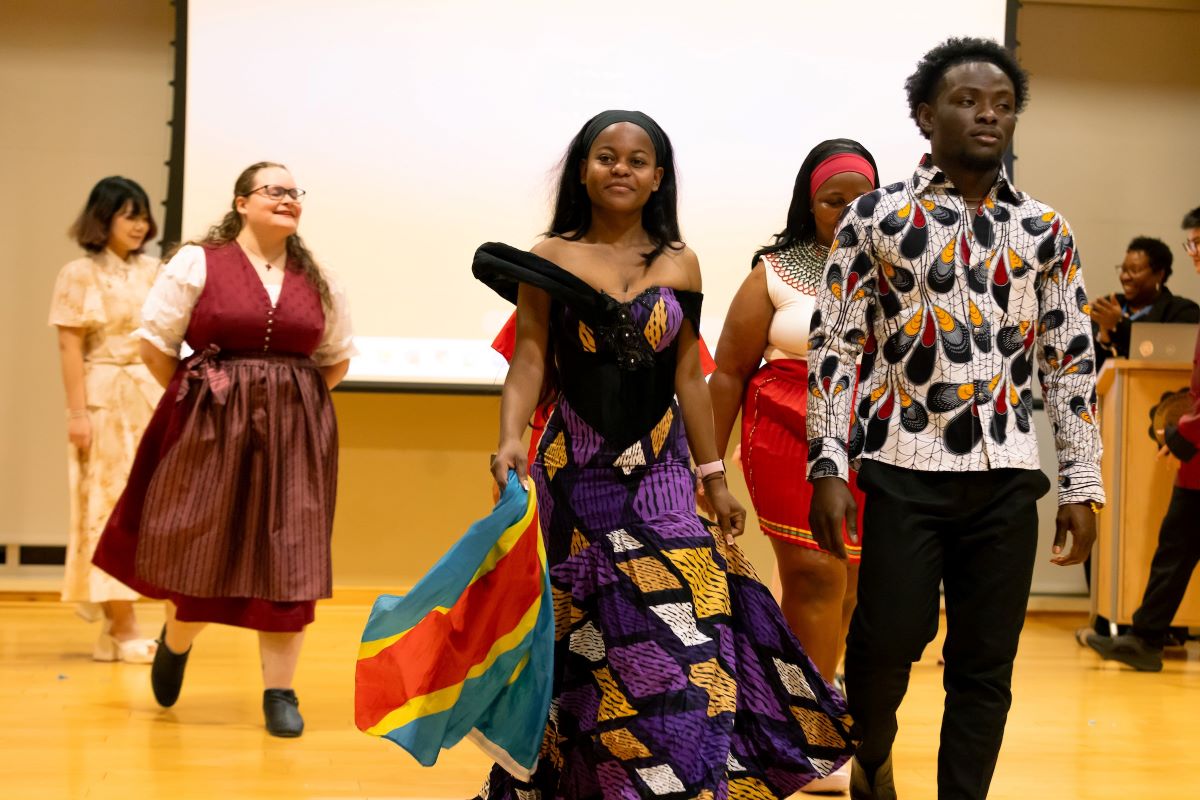 students dressed up in ethnic clothing