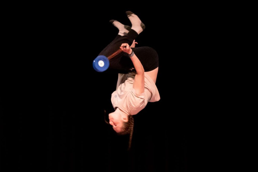 student in air