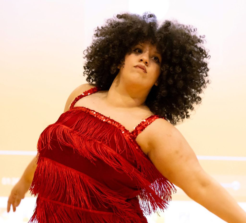 woman in red dancing