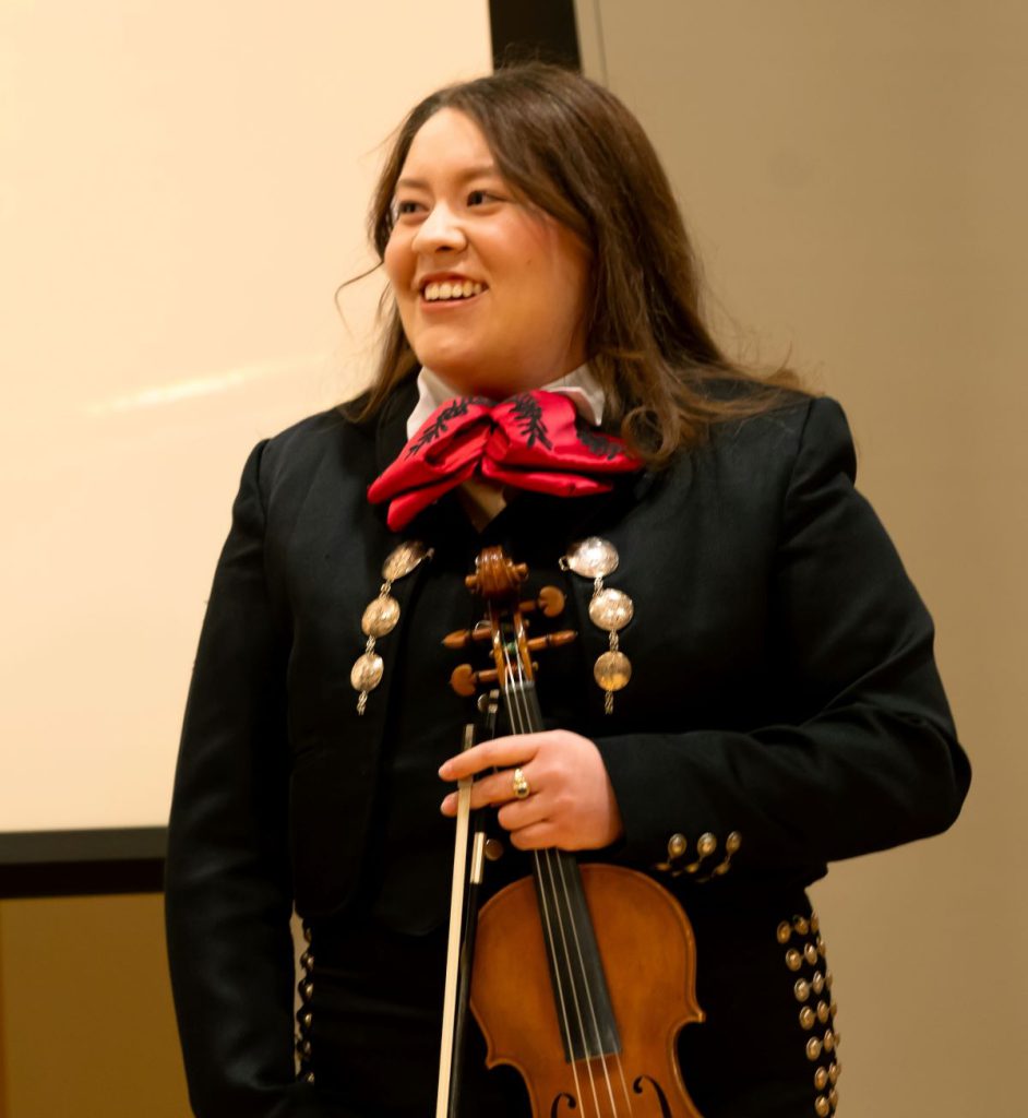 woman with red scarf