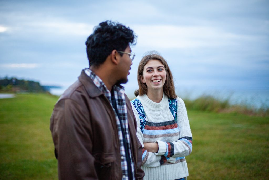 Man and woman walking on the bluff