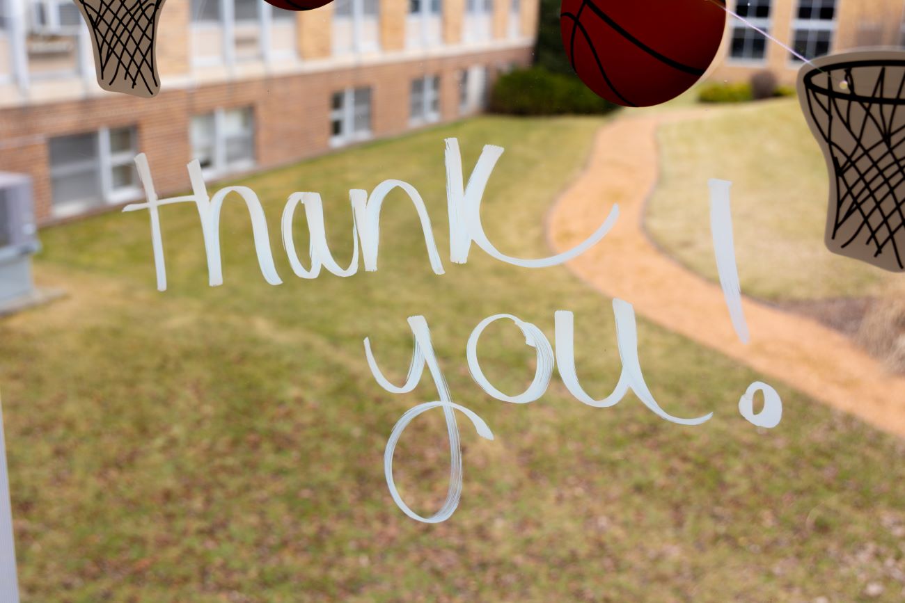 thank you written on window