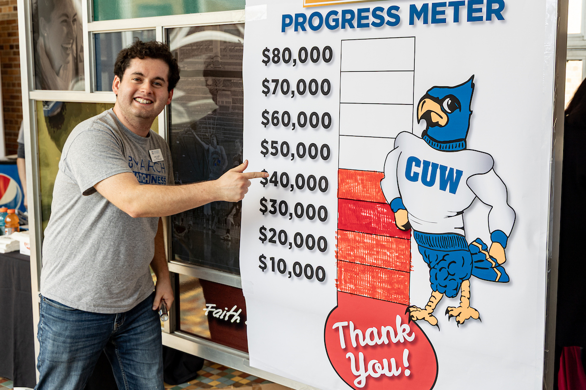 Sam Gade pointing to the progress meter