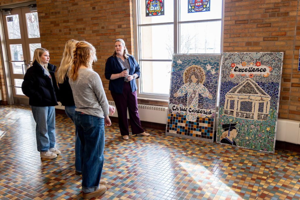 Group looking at art