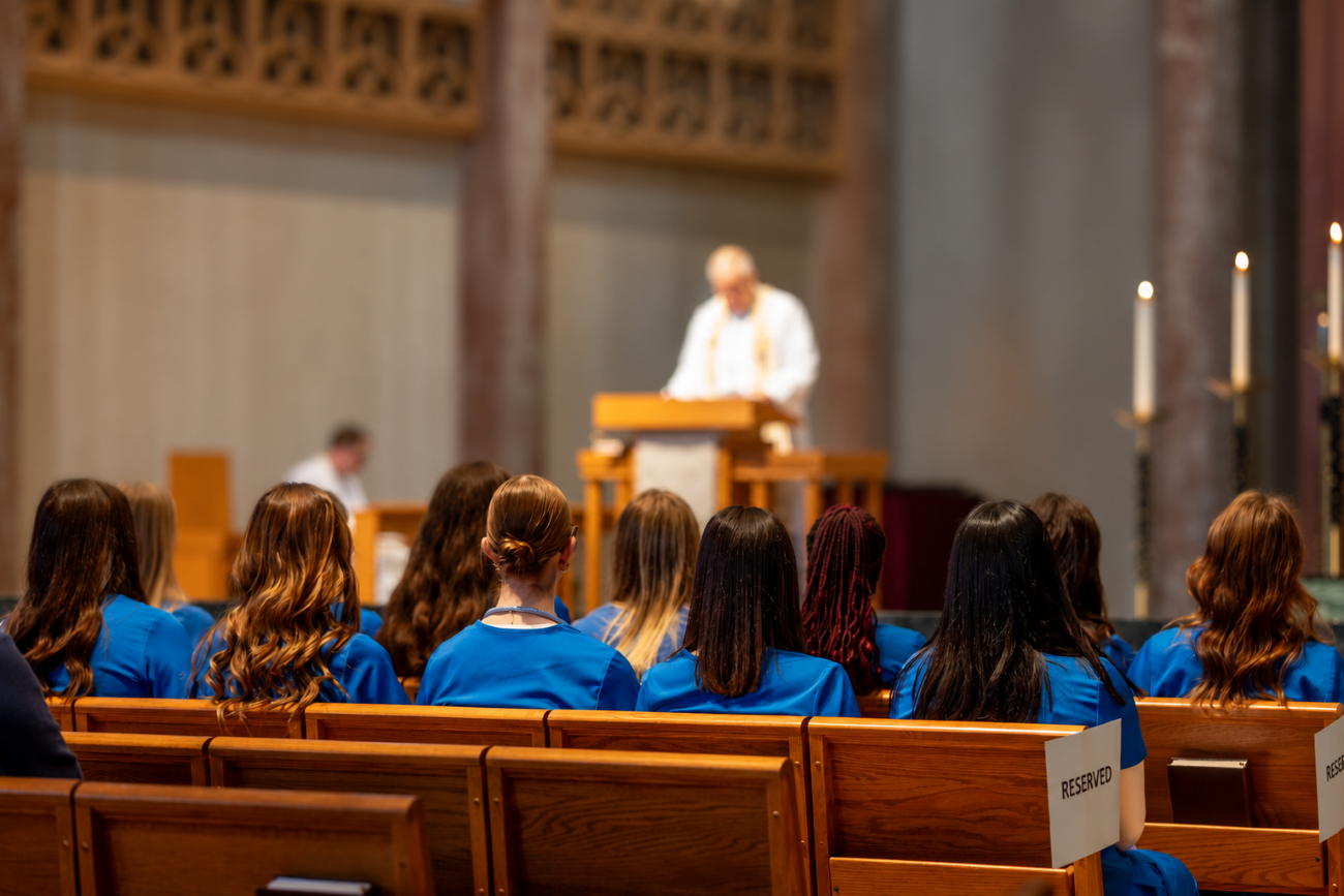 nursing students sitting in chapel