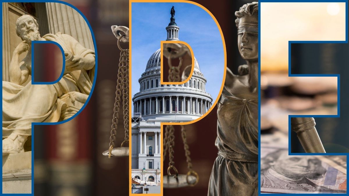 PPE image with statue and capital and money