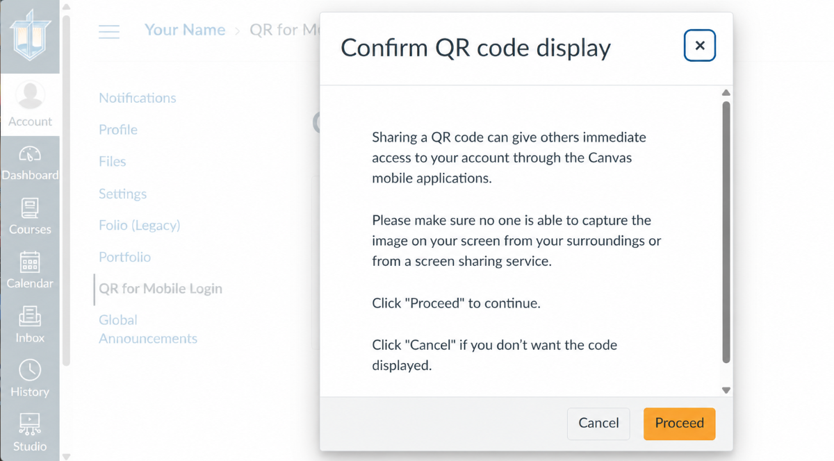 screenshot example of QR code access