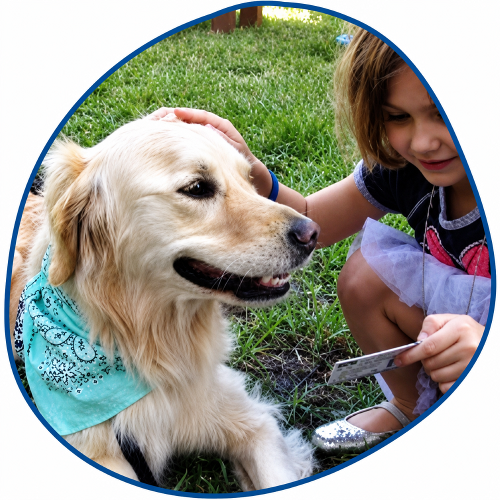 golden retriever with little girl