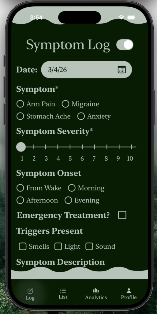 black app screen with text