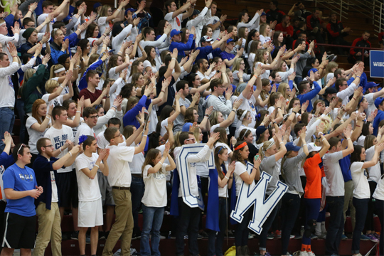 CUW Students cheer on basketball team at CIT 2016.