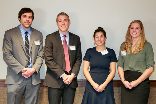 Concordia University Wisconsin and Marquette University students (from left) Matt Brisky, Forrest Beck, Maria Barnes and Britt Bickert placed second in a statewide health care competition in January.